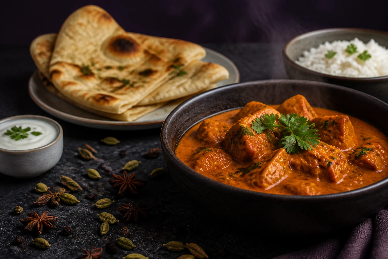 Indisches Gericht mit aromatischen Gewürzen